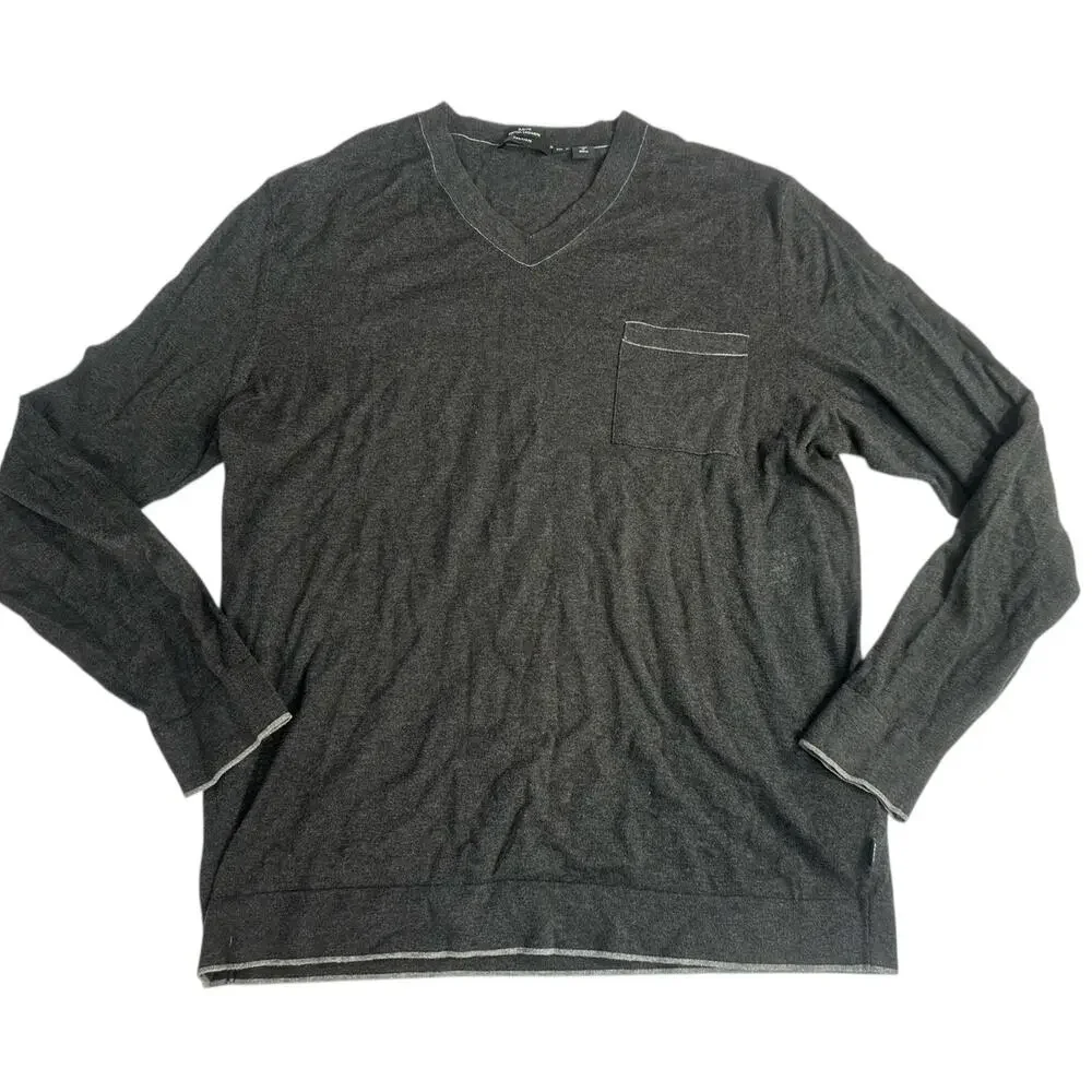 Hugo Boss Sweater V-neck Gray Cashmere & Cotton Slim Fit Blend Pullover